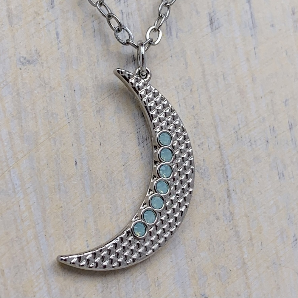 Jessica Elliot Swarovski Crystal Celestial Silver Crescent Moon Pendant Necklace